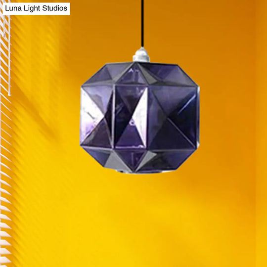 Modern Glass Diamond Pendant Light - Hanging Ceiling With 1 Blue/Gold/Amber