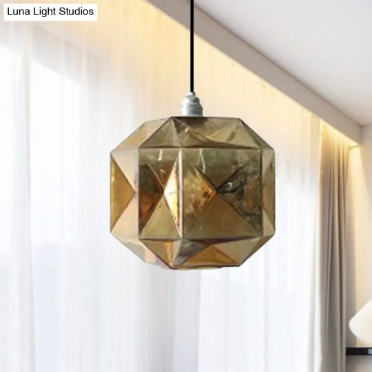 Post-Modern Diamond Pendant Light - Blue Gold Amber Glass 1-Light Ceiling Fixture