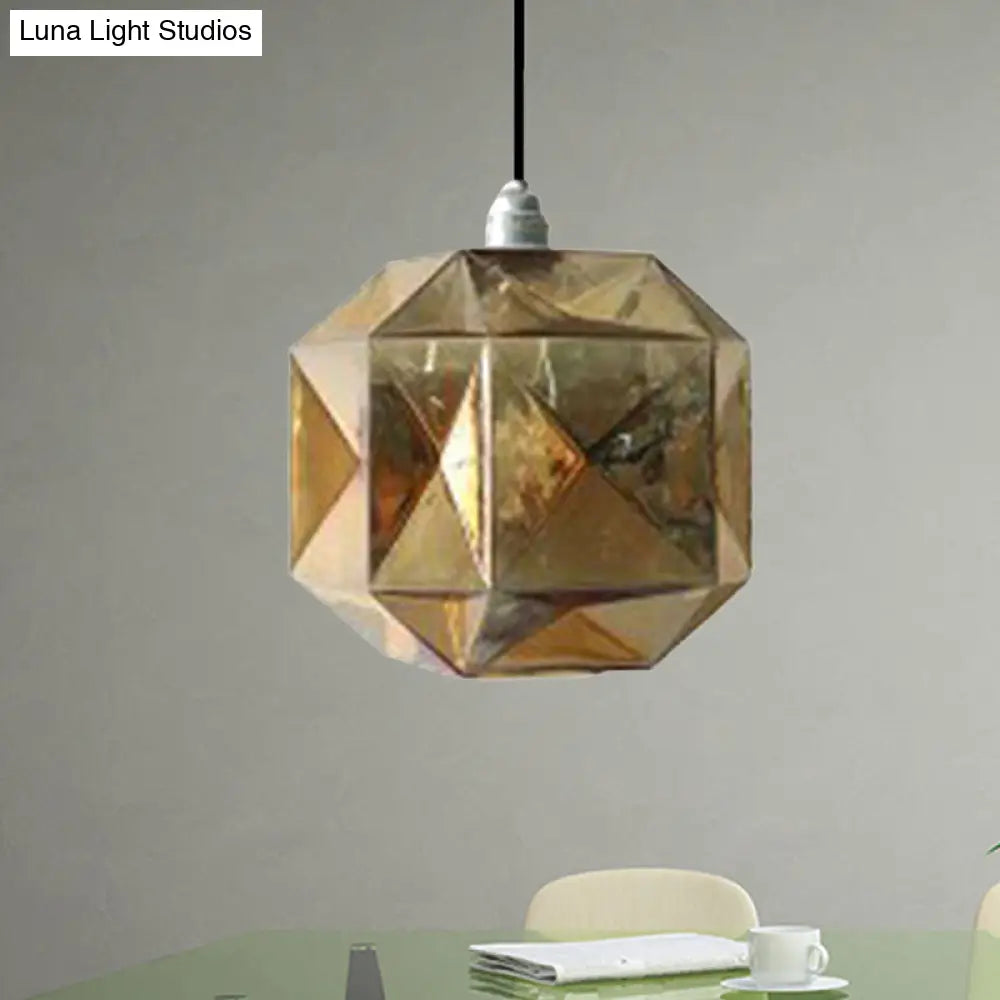 Post-Modern Diamond Pendant Light - Blue Gold Amber Glass 1-Light Ceiling Fixture