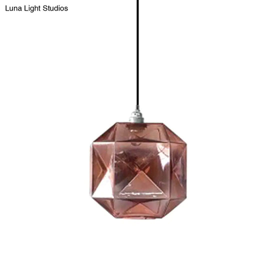 Post-Modern Diamond Pendant Light - Blue Gold Amber Glass 1-Light Ceiling Fixture