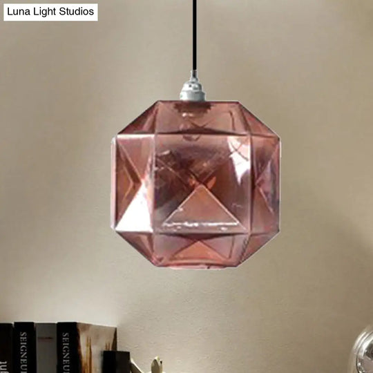 Modern Glass Diamond Pendant Light - Hanging Ceiling With 1 Blue/Gold/Amber