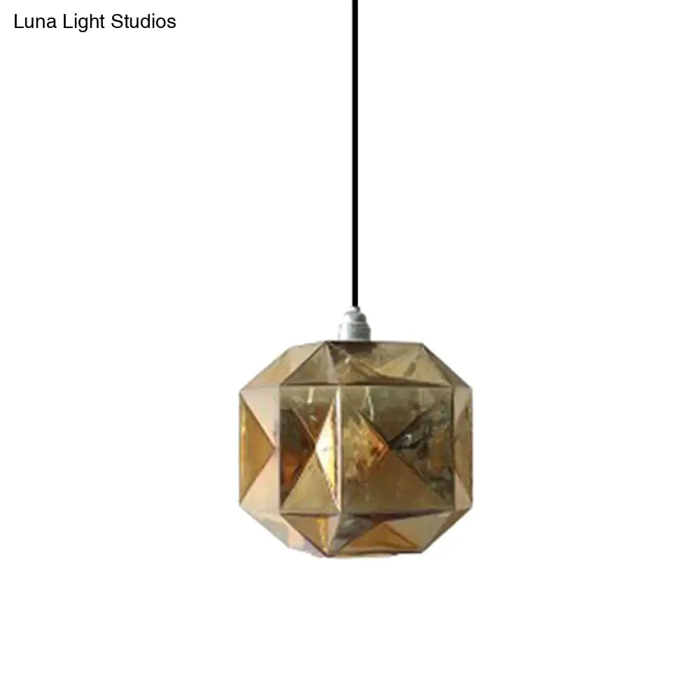 Modern Glass Diamond Pendant Light - Hanging Ceiling With 1 Blue/Gold/Amber