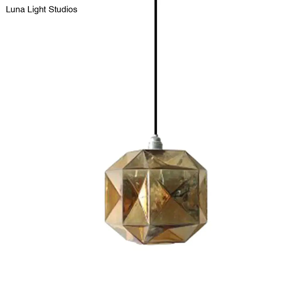 Post-Modern Diamond Pendant Light - Blue Gold Amber Glass 1-Light Ceiling Fixture