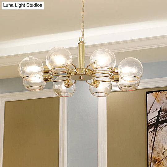 Modern Gold Finish Glass Dome Pendant Chandelier For Living Room