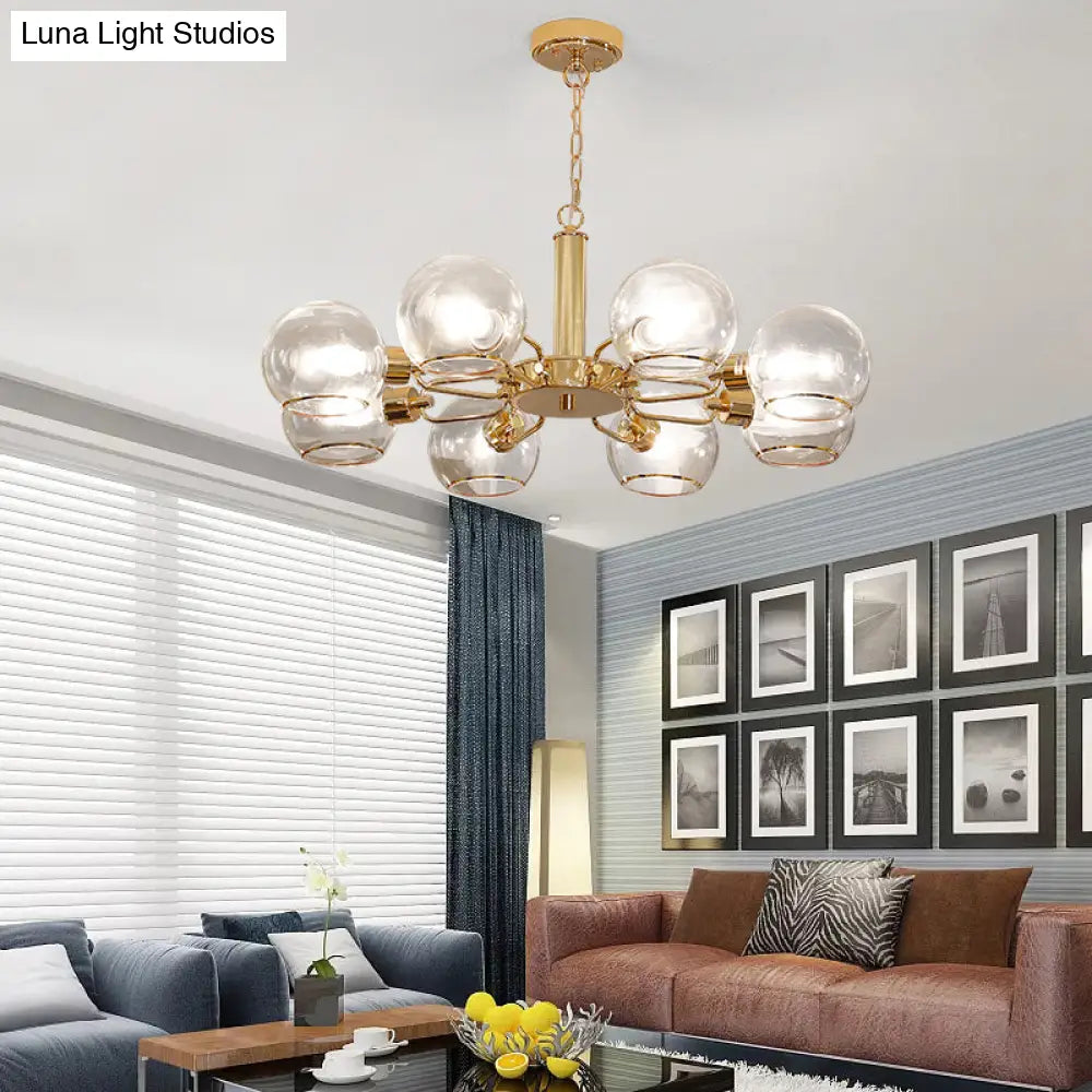 Modern Glass Dome Pendant Light With Gold Finish For Living Room