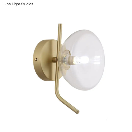 Modern Glass Dome Wall Sconce With Gold Arm And 1 Light