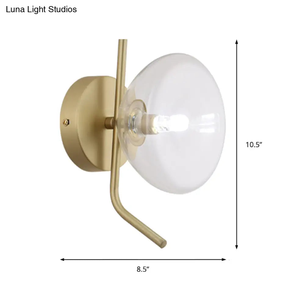 Modern Glass Dome Wall Sconce With Gold Arm And 1 Light