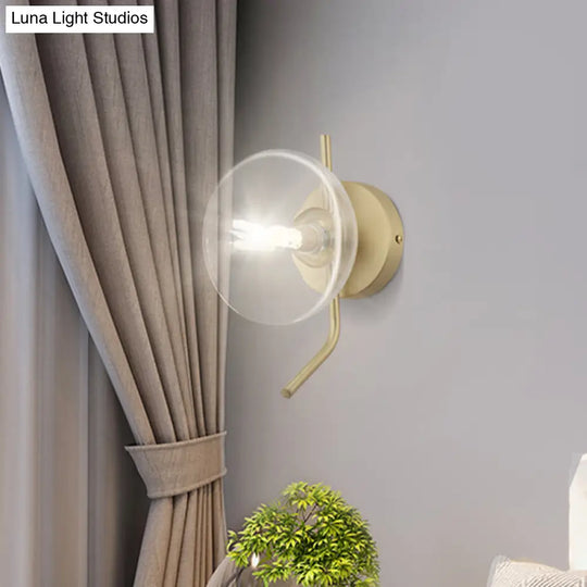 Modern Glass Dome Wall Sconce With Gold Arm And 1 Light