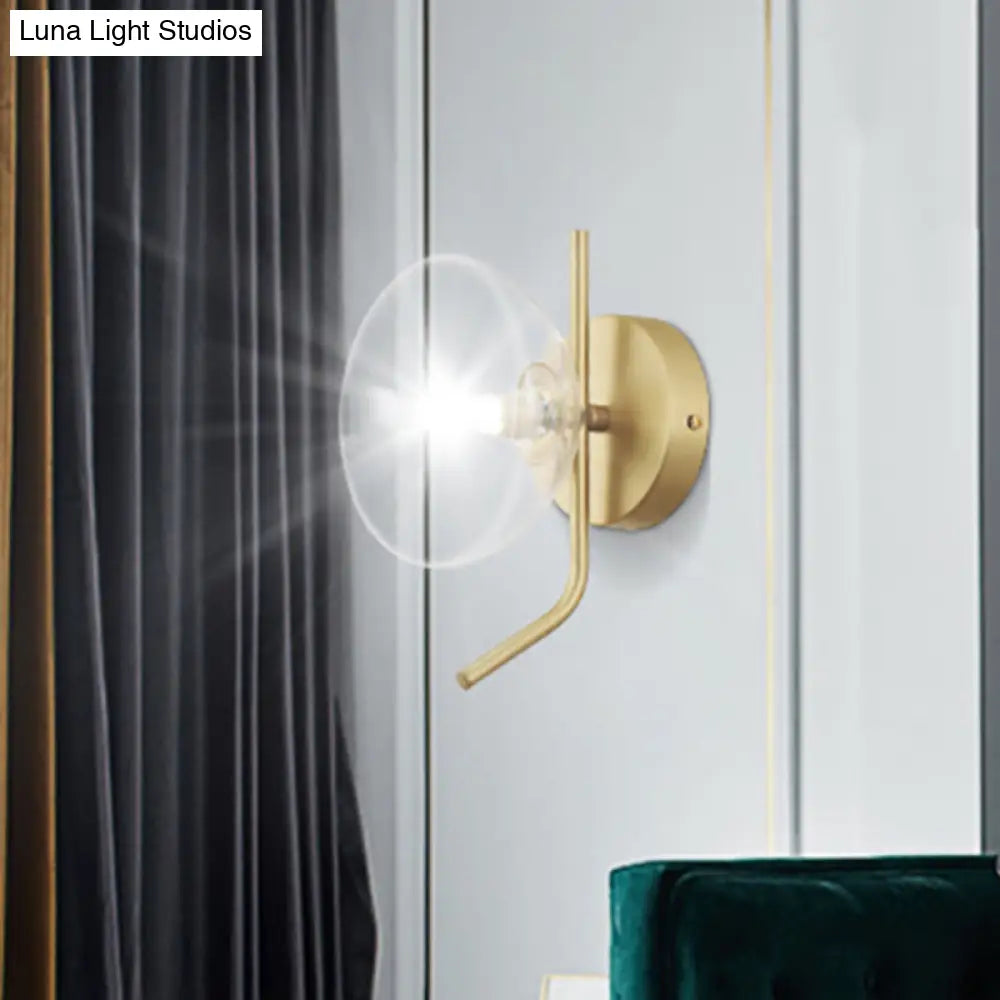 Modern Glass Dome Wall Sconce With Gold Arm And 1 Light