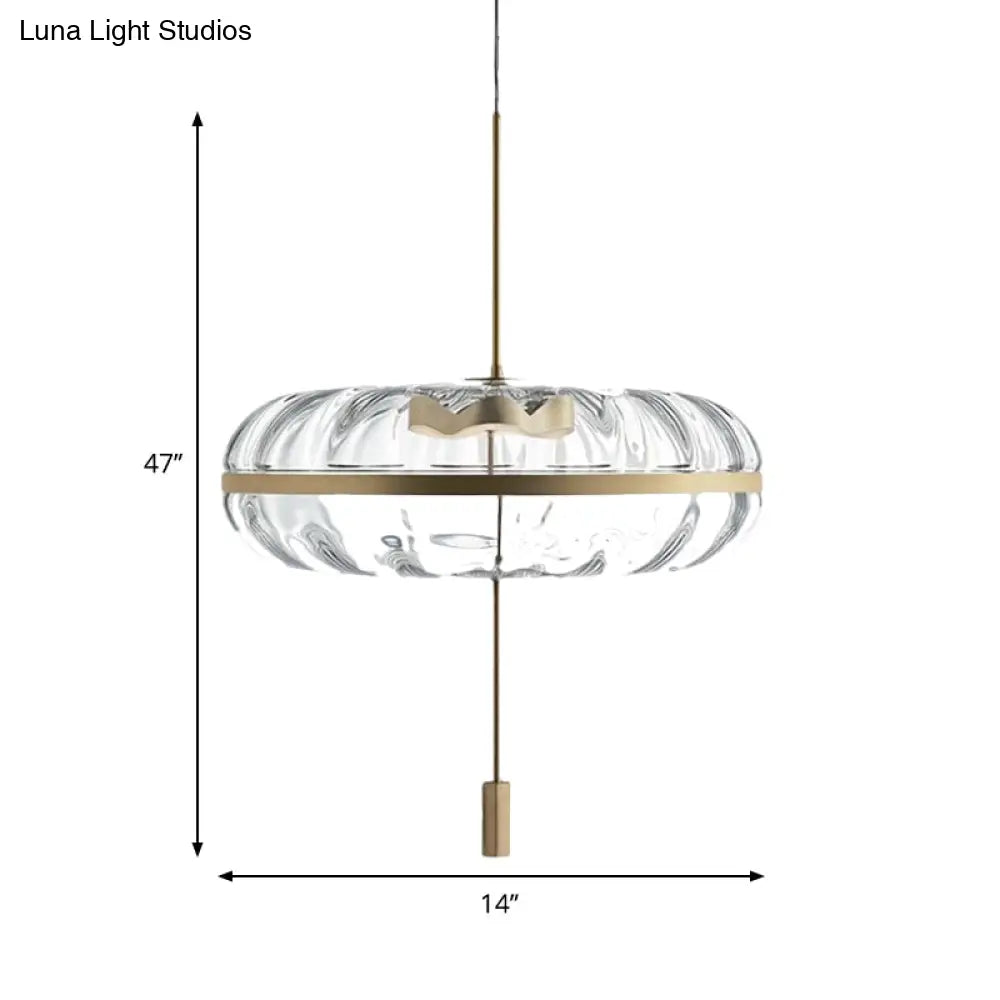 Modern Glass Doughnut Pendant Brass Light Fixture For Table