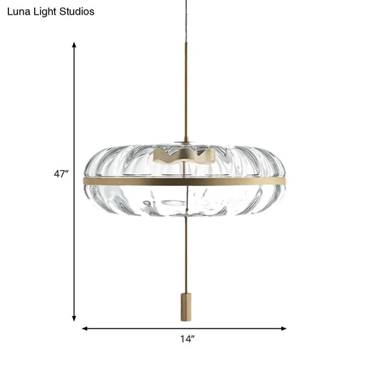 Modern Glass Doughnut Pendant Brass Light Fixture For Table