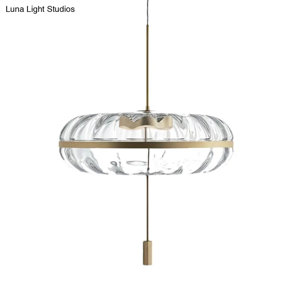 Ribbed Glass Doughnut Pendant Light Fixture With Brass Head For Modern Space