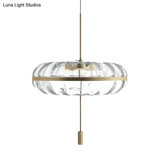 Ribbed Glass Doughnut Pendant Light Fixture With Brass Head For Modern Space