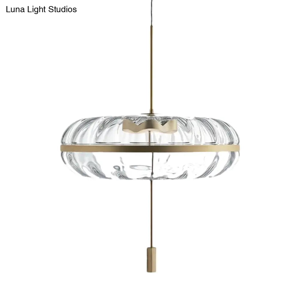 Modern Glass Doughnut Pendant Brass Light Fixture For Table