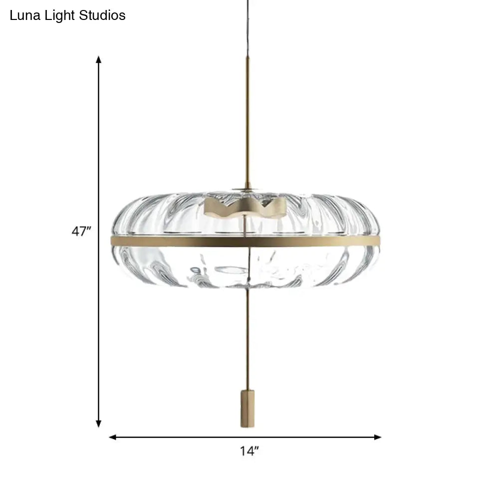 Ribbed Glass Doughnut Pendant Light Fixture With Brass Head For Modern Space