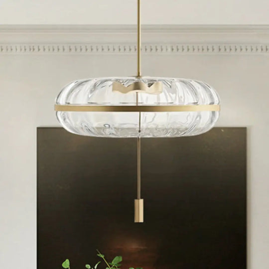 Modern Glass Doughnut Pendant Brass Light Fixture For Table Clear