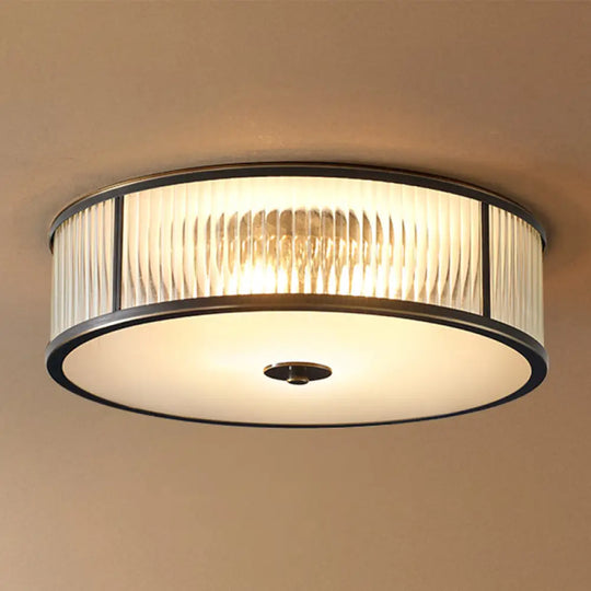 Modern Glass Drum Ceiling Light - Simplicity Style Ideal For Foyers Black / 18