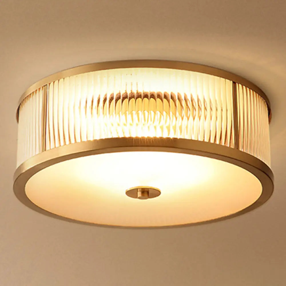 Modern Glass Drum Ceiling Light - Simplicity Style Ideal For Foyers Brass / 18