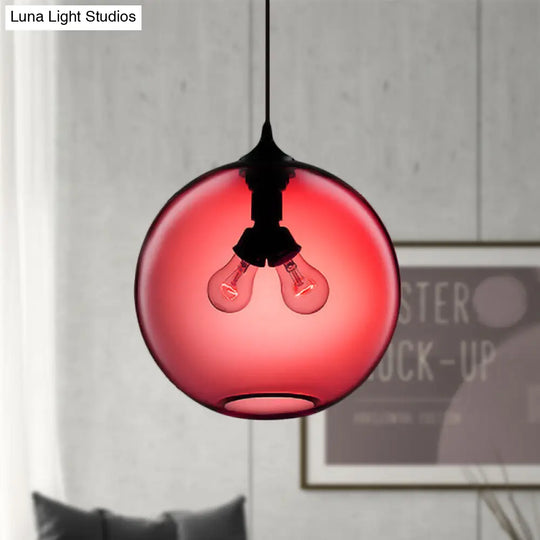 Modern Glass Globe Pendant Light - Red/Brown/Clear 2 Lights Red