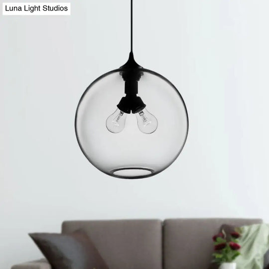 Modern Glass Globe Pendant Light - Red/Brown/Clear 2 Lights