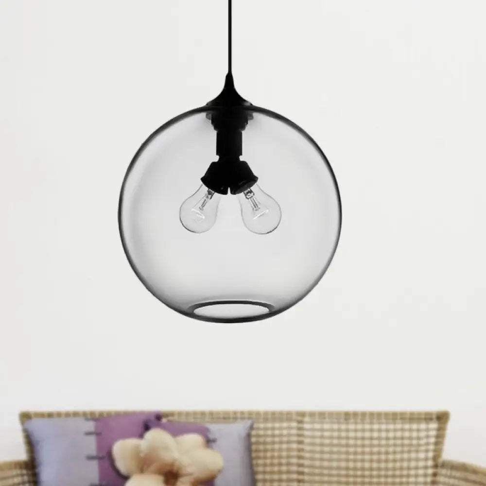 Modern Glass Globe Pendant Light - 2 Lights Red/Brown/Clear Clear