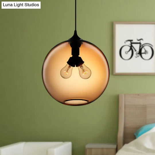 Modern Glass Globe Pendant Light - Red/Brown/Clear 2 Lights Brown