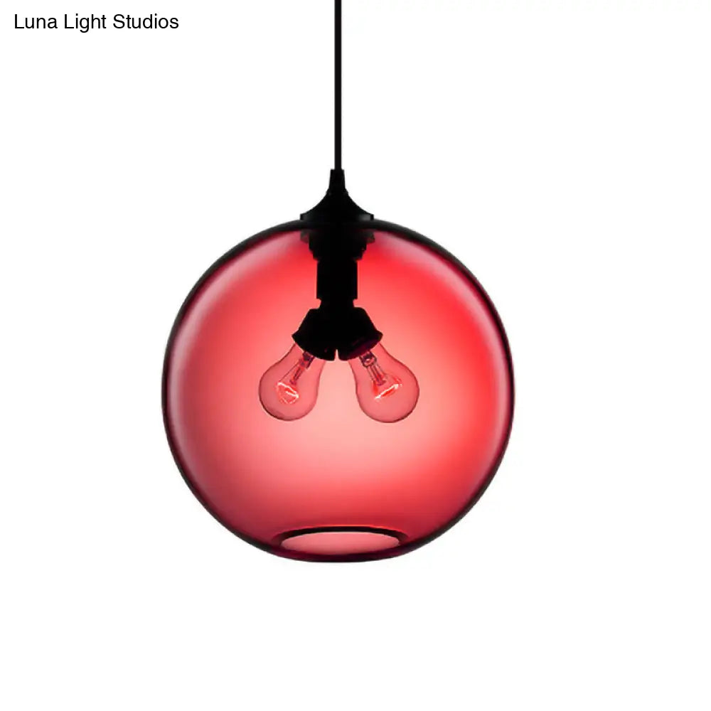 Modern Glass Globe Pendant Light - 2 Lights Red/Brown/Clear