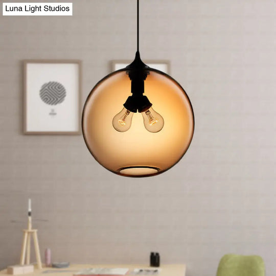 Modern Glass Globe Pendant Light - Red/Brown/Clear 2 Lights