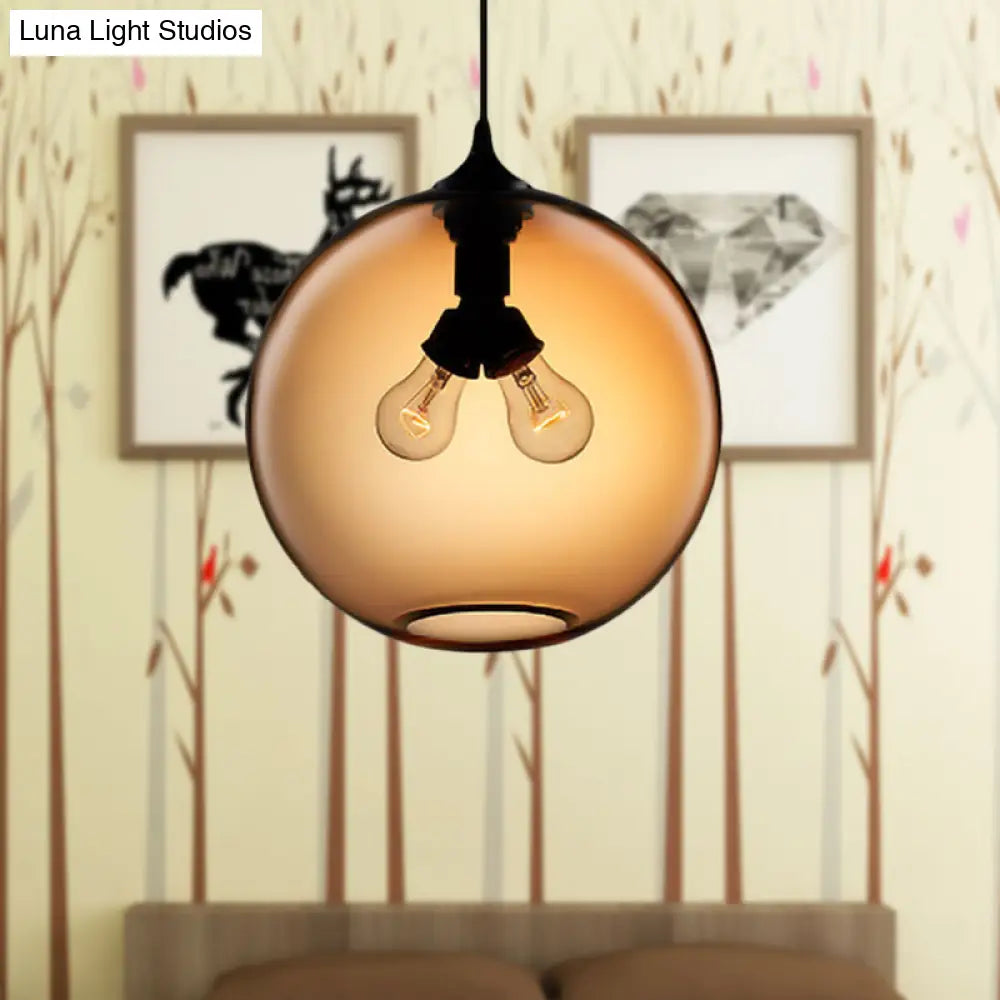 Modern Glass Globe Pendant Light - Red/Brown/Clear 2 Lights