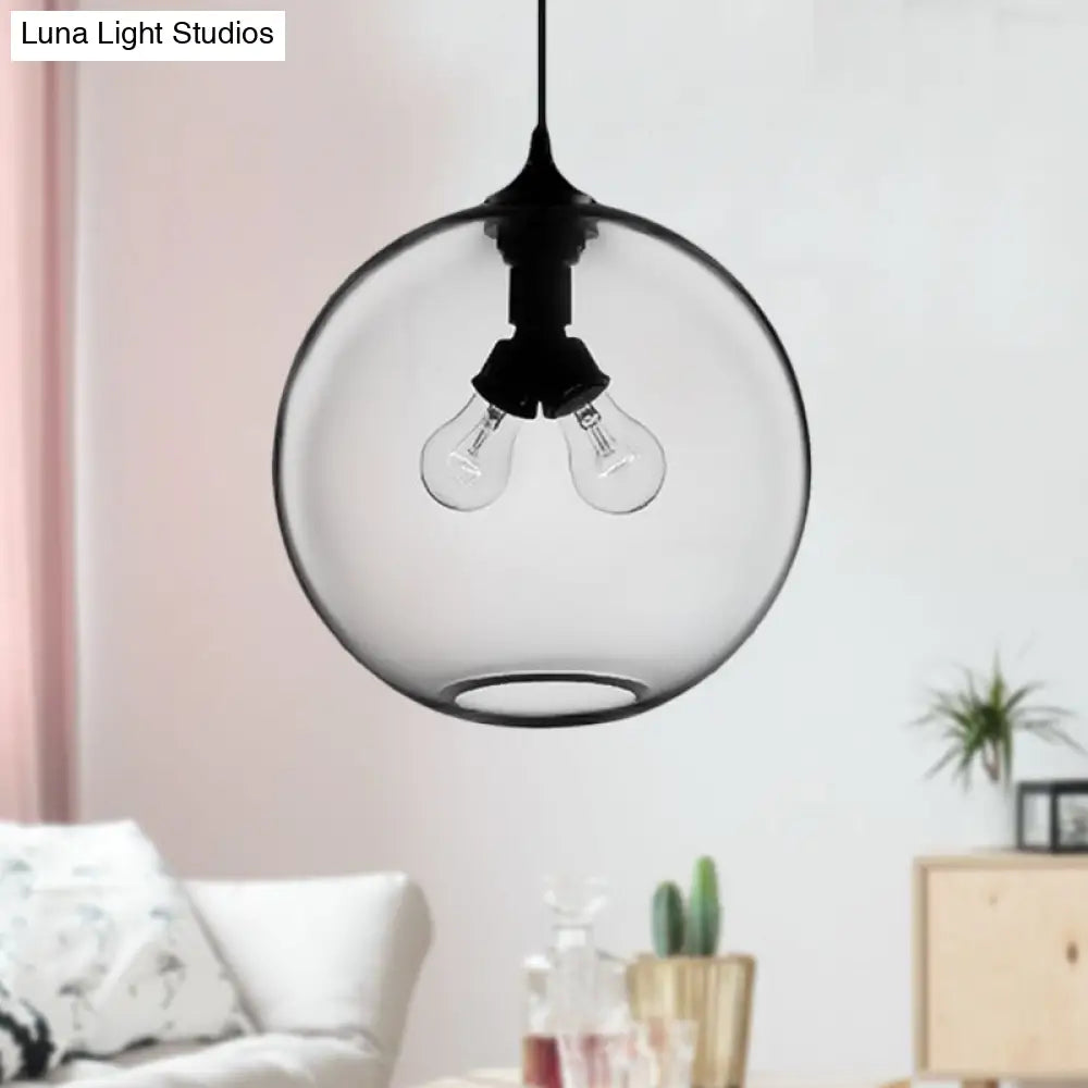 Modern Glass Globe Pendant Light - 2 Lights Red/Brown/Clear