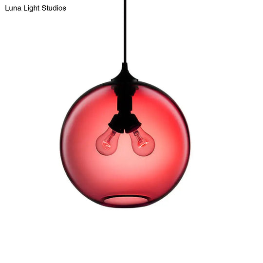 Modern Glass Globe Pendant Light - Red/Brown/Clear 2 Lights