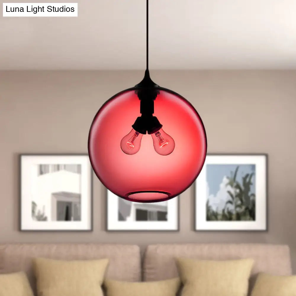 Modern Glass Globe Pendant Light - 2 Lights Red/Brown/Clear