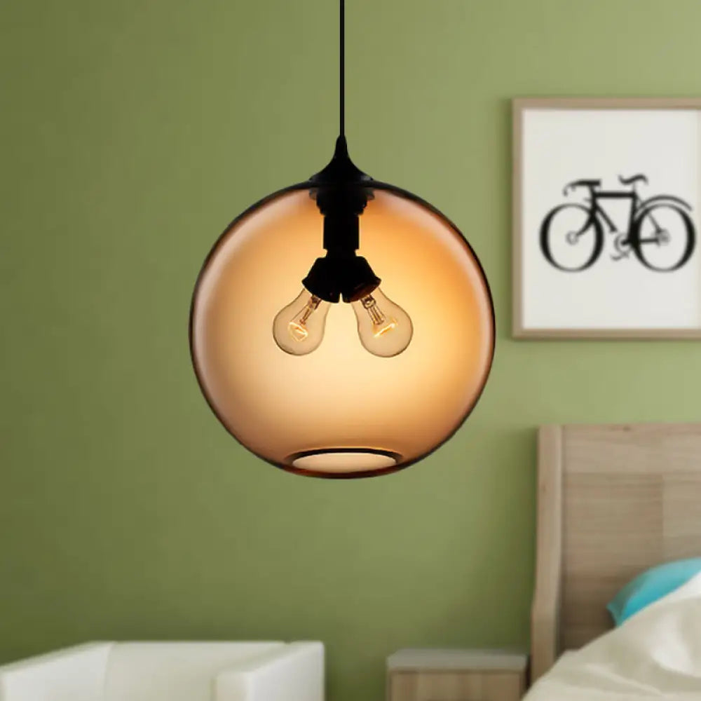 Modern Glass Globe Pendant Light - 2 Lights Red/Brown/Clear Brown