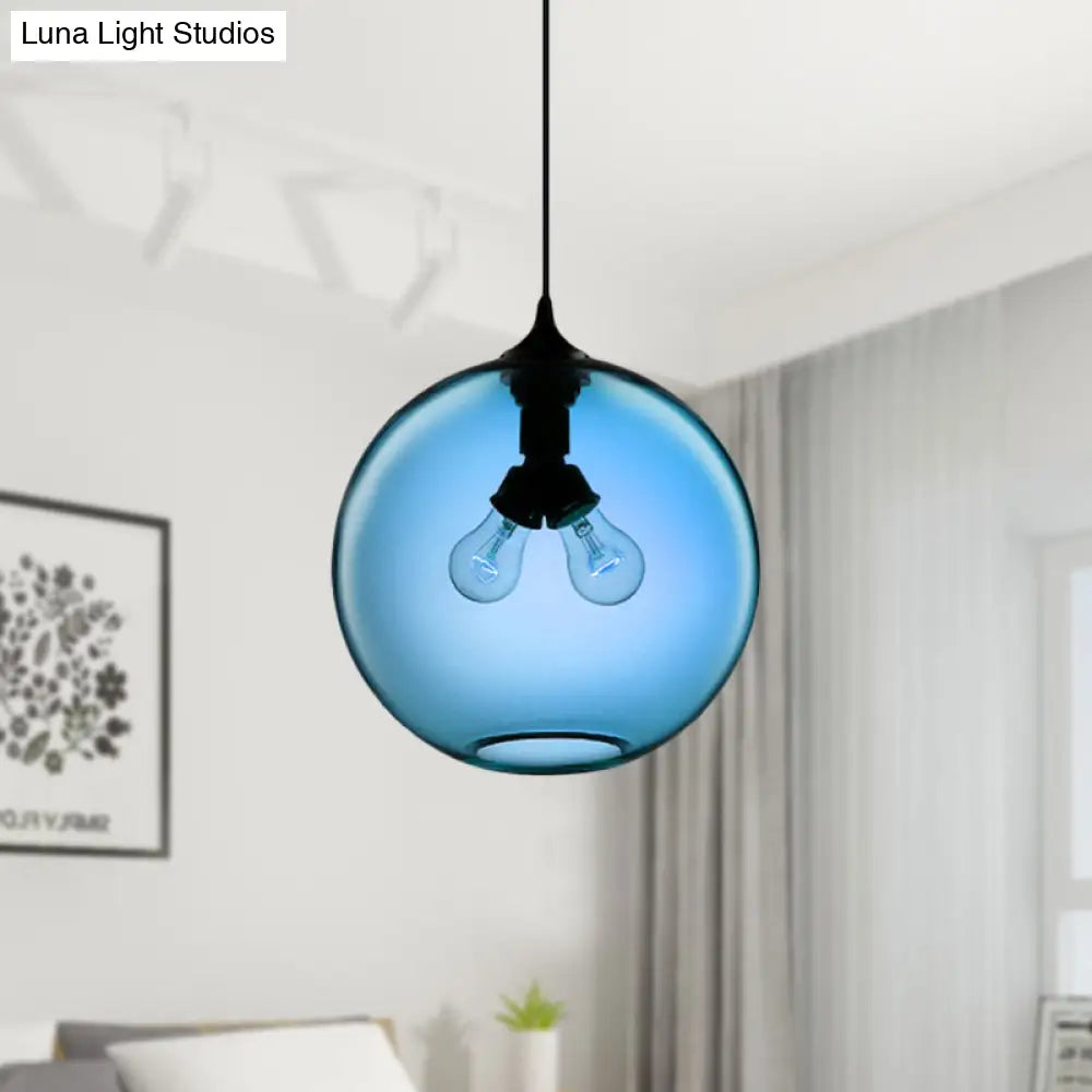 Modern Glass Globe Pendant Light - 2 Lights Red/Brown/Clear