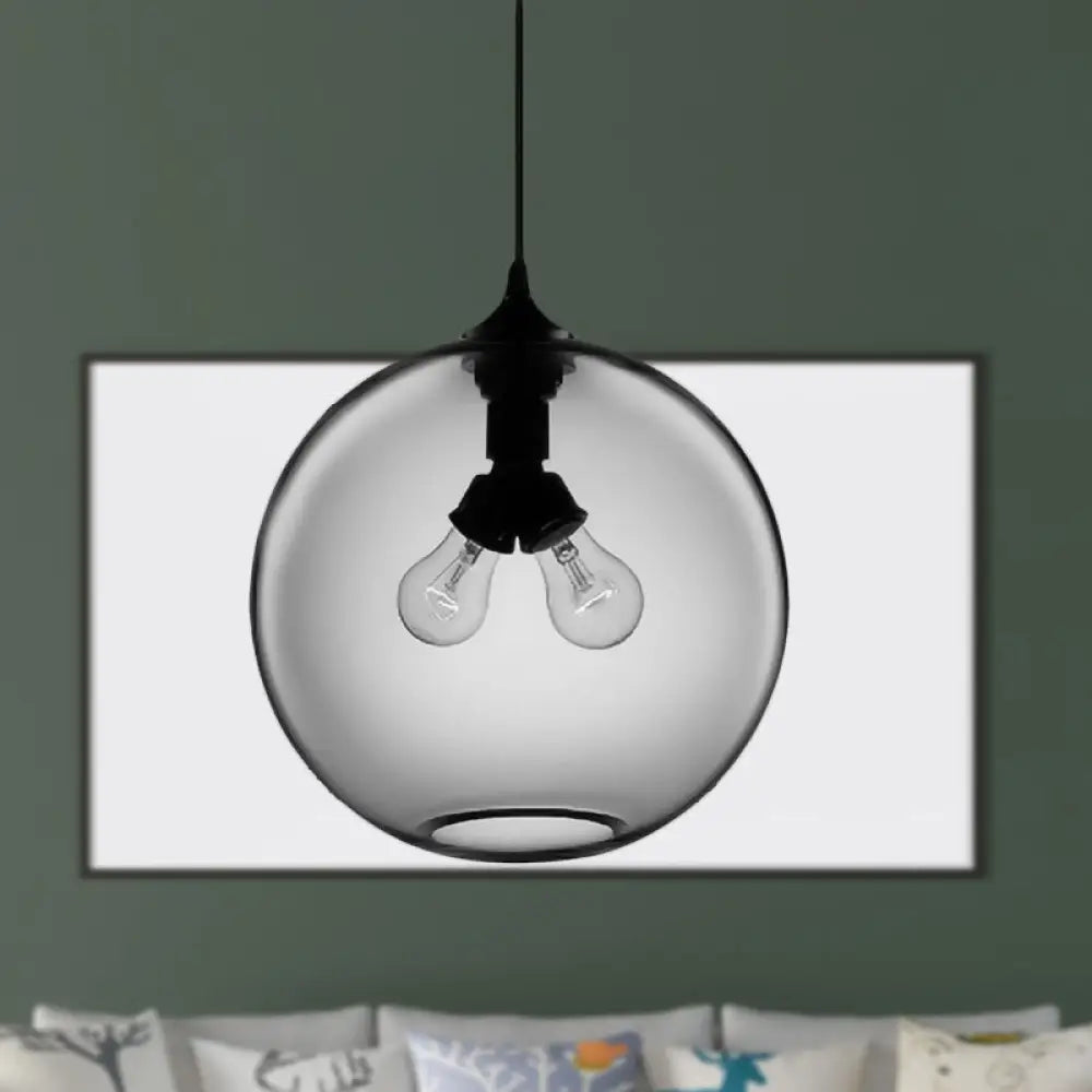 Modern Glass Globe Pendant Light - 2 Lights Red/Brown/Clear Smoke Gray