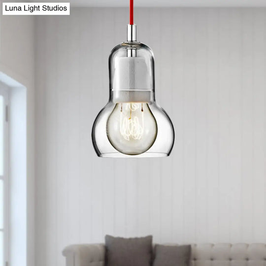 Modernist Clear/Amber/Grey Glass Gourd Pendant Light - Stylish 1-Light Ceiling Lamp For Dining Room