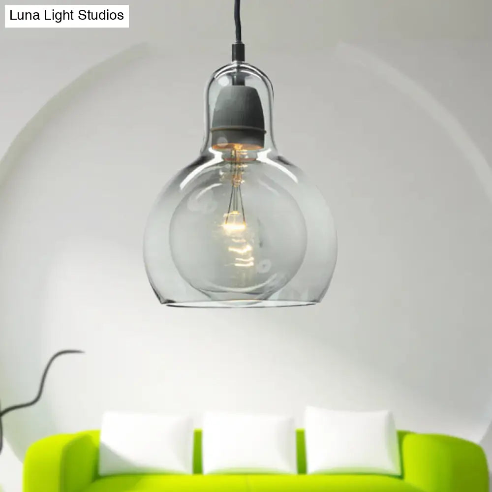 Modernist Clear/Amber/Grey Glass Gourd Pendant Light - Stylish 1-Light Ceiling Lamp For Dining Room