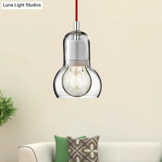 Modernist Clear/Amber/Grey Glass Gourd Pendant Light - Stylish 1-Light Ceiling Lamp For Dining Room