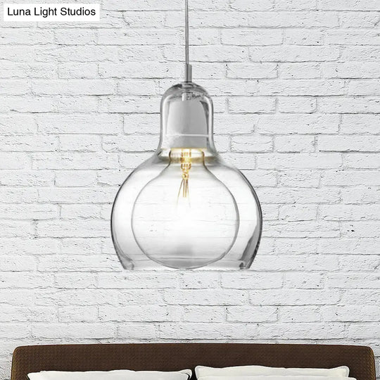 Modernist Clear/Amber/Grey Glass Gourd Pendant Light - Stylish 1-Light Ceiling Lamp For Dining Room