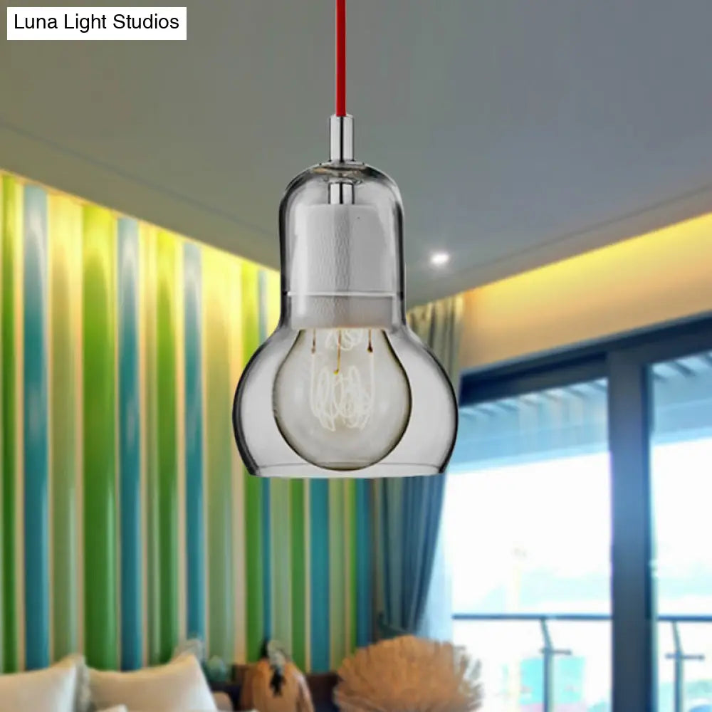 Modern Glass Gourd Pendant Light For Dining Room 1-Light 4’/7’ Width Clear/Amber/Grey