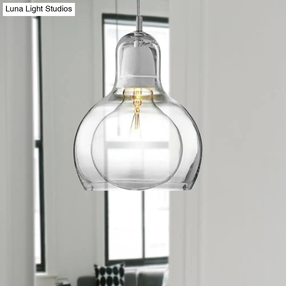 Modernist Clear/Amber/Grey Glass Gourd Pendant Light - Stylish 1-Light Ceiling Lamp For Dining Room