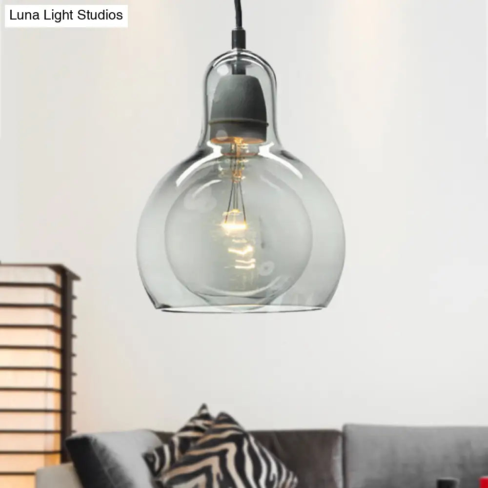 Modernist Clear/Amber/Grey Glass Gourd Pendant Light - Stylish 1-Light Ceiling Lamp For Dining Room