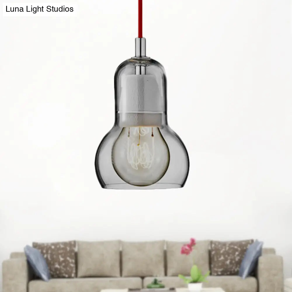 Modernist Clear/Amber/Grey Glass Gourd Pendant Light - Stylish 1-Light Ceiling Lamp For Dining Room