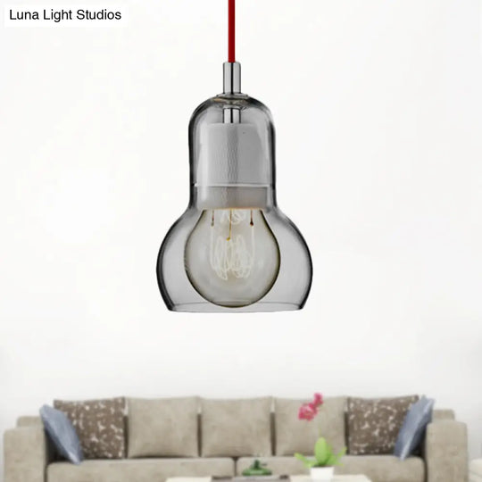 Modernist Clear/Amber/Grey Glass Gourd Pendant Light - Stylish 1-Light Ceiling Lamp For Dining Room