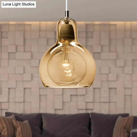 Modernist Clear/Amber/Grey Glass Gourd Pendant Light - Stylish 1-Light Ceiling Lamp For Dining Room