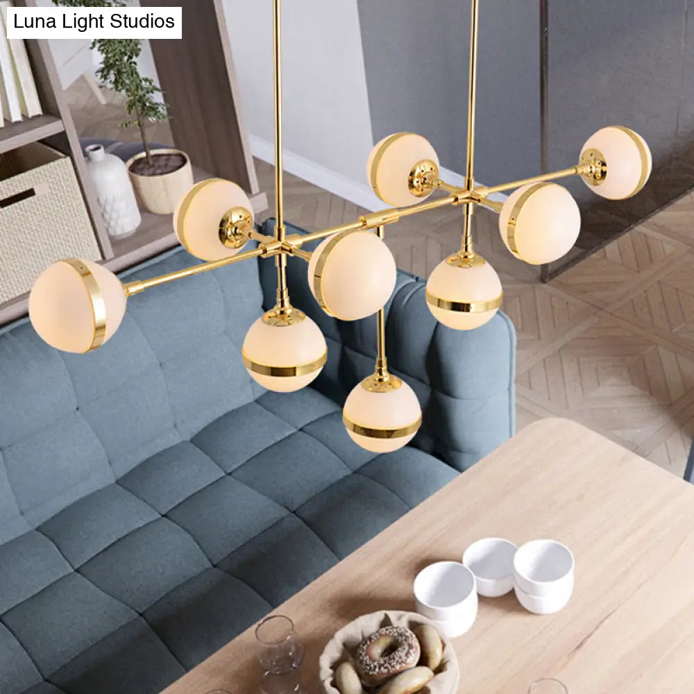 Modern Glass Orb Chandelier With 9-Silver/Gold Finish Heads - Perfect Island Lighting For