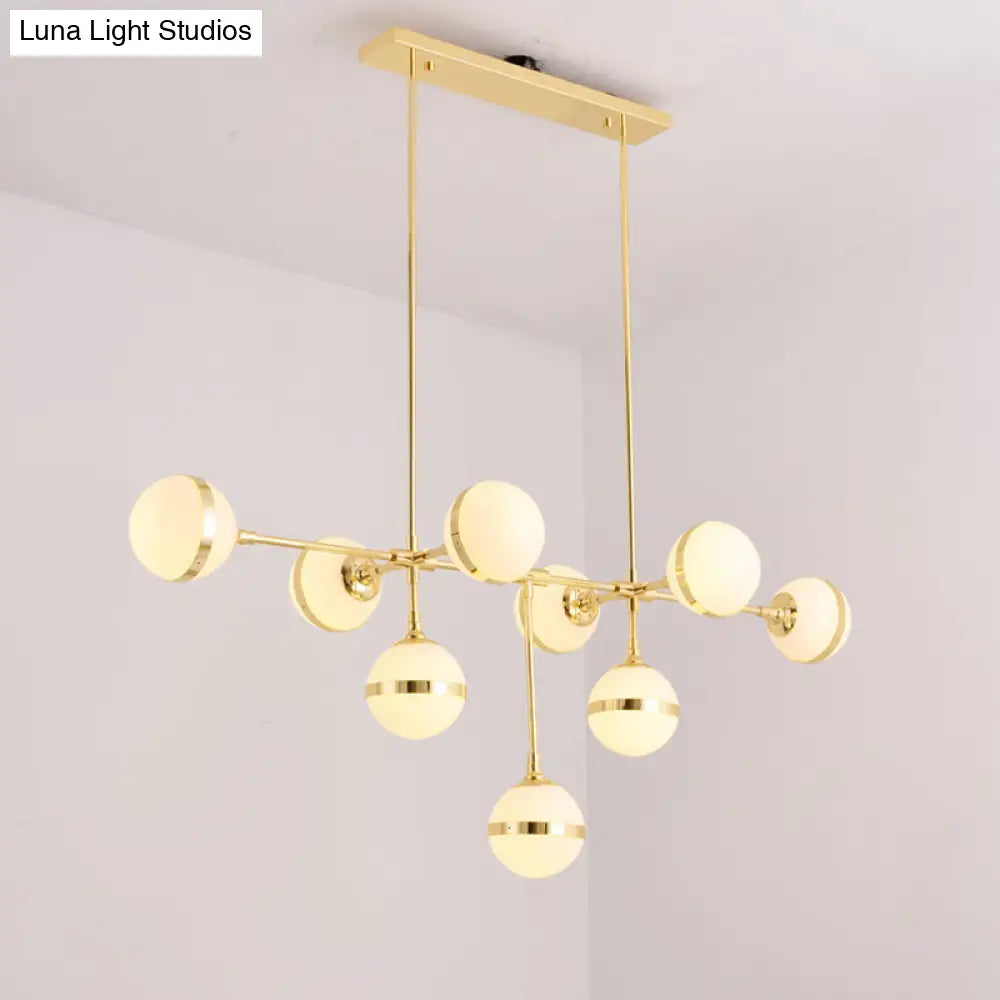 Modern Glass Orb Chandelier With 9-Silver/Gold Finish Heads - Perfect Island Lighting For