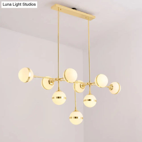 Modern Glass Orb Chandelier With 9-Silver/Gold Finish Heads - Perfect Island Lighting For