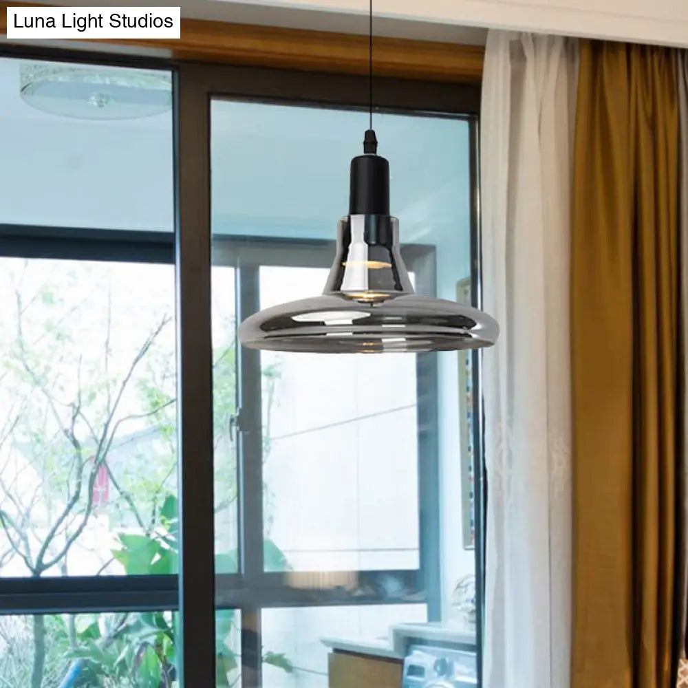 Modern Glass Pendant Lamp - White/Black Bowl Cone Or Saucer Design Led Ceiling Light In White/Warm