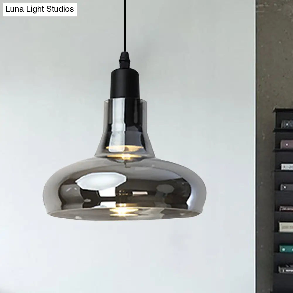 Modern Glass Pendant Lamp With Led Light In White Or Warm Tone - Bowl Cone Saucer Shape Black / Barn